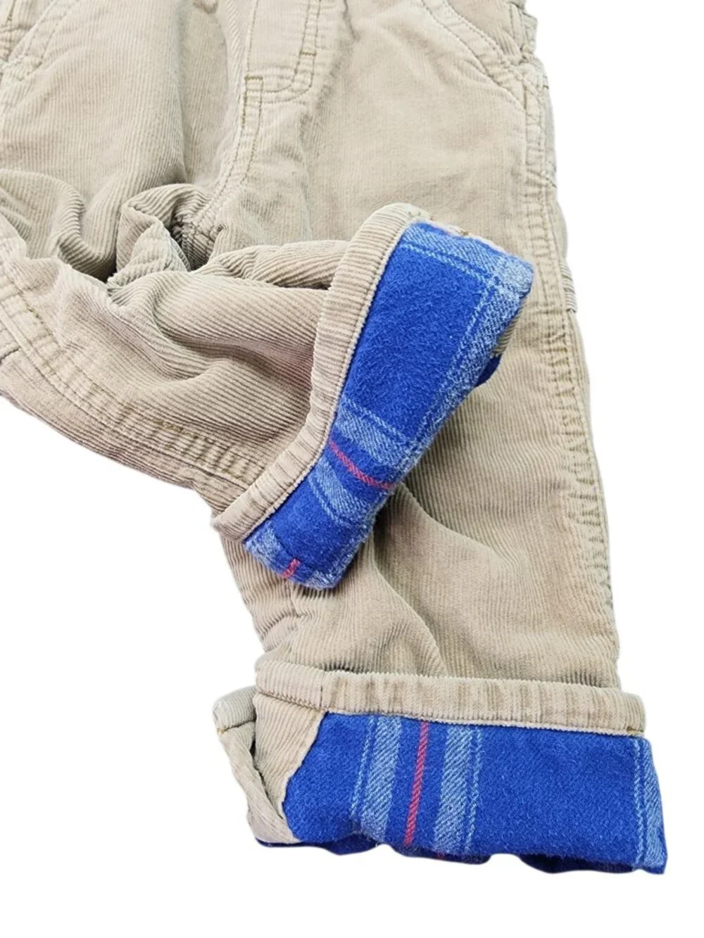 OshKosh B'Gosh Toddler Corduroy Overalls Size 18M Tan Plaid Lined Vestbak